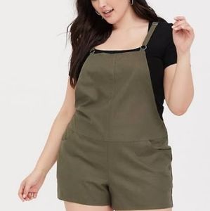 Army green short overalls / romper